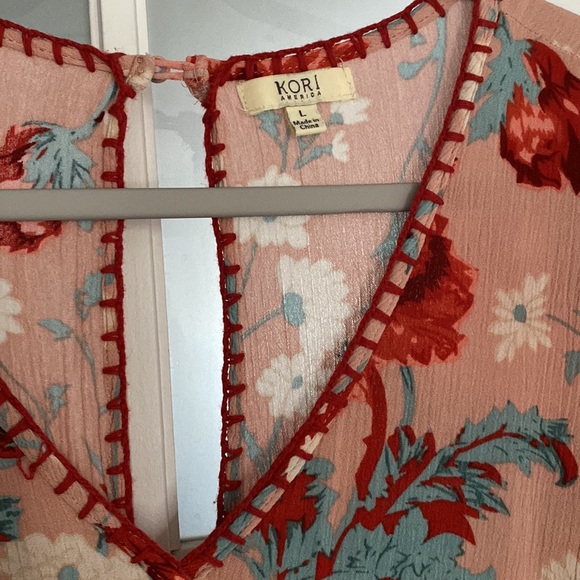 Kori American women’s babydoll style v-neck floral embroidered top - Picture 2 of 5
